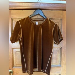 Simone Wild Brown Velvet Short Sleeve Top
